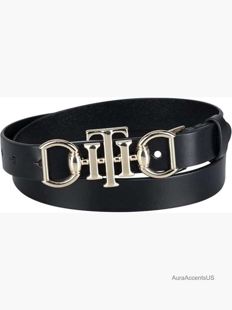 Horsebit Statement Buckle Skinny Fashion Leather Belt For Jeans, Trousers,